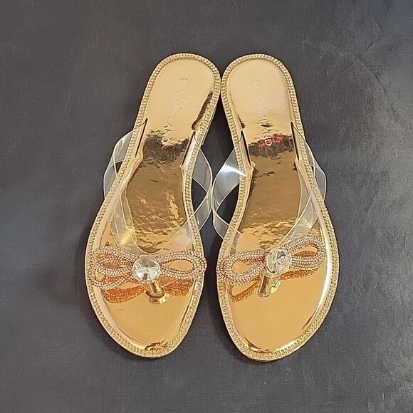 BRAND NEW HERSTYLE TALLUTO-RHINESTONE DETAILS, OPEN TOE, FLAT RAINBOW SANDALS - Picture 2 of 12